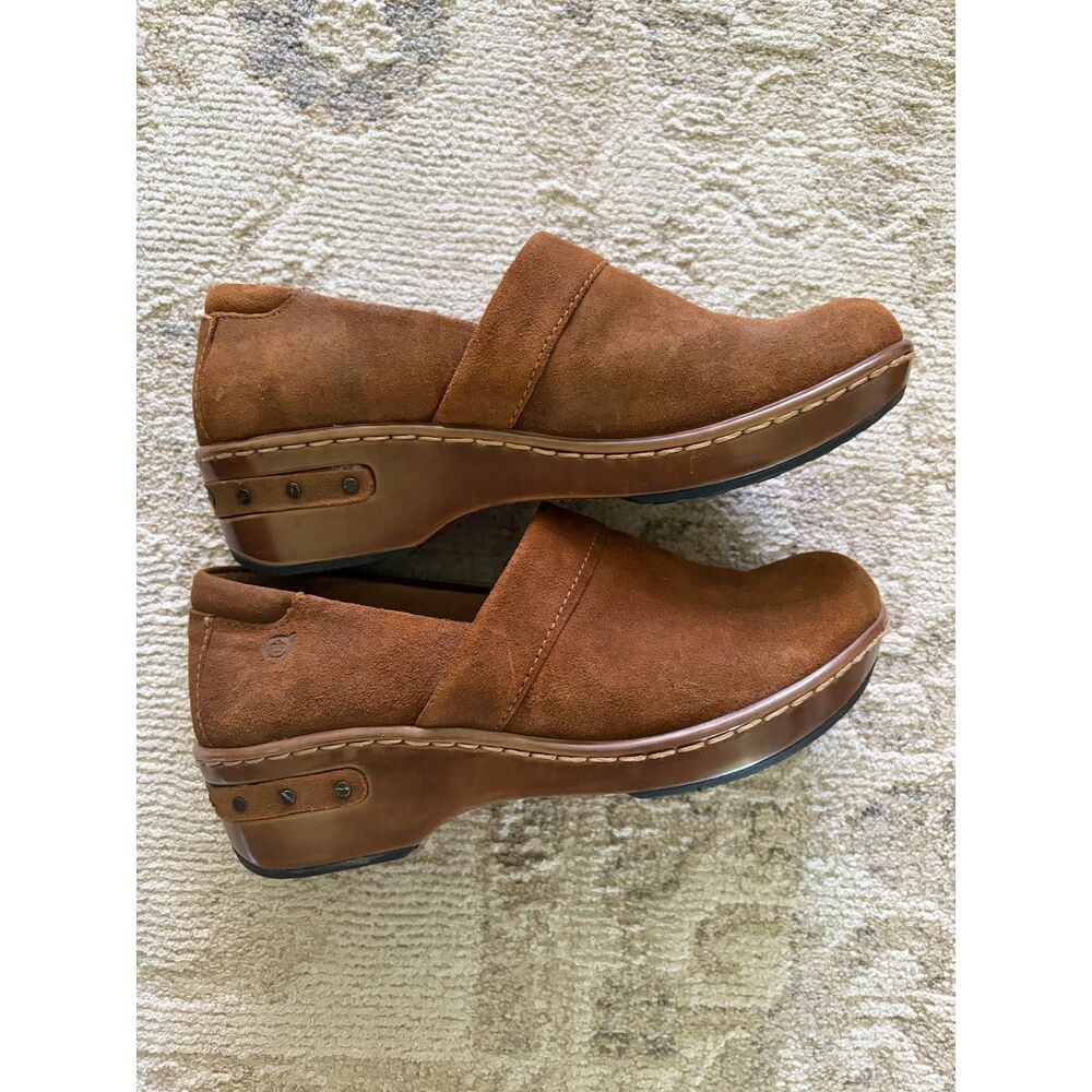 Born Bailie Brown/Tan Suede Slip-on Casual Work Business Clogs - Picture 1 of 7